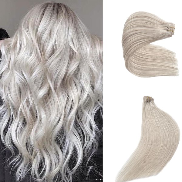 OiMiGO Straight Clip in Hair Extensions Real Human Hair 100% Unprocessed Brazilian Virgin Hair 70g Ice White Clip ins Extensions for Women 5pcs Per Set (12 Inch, ice white)