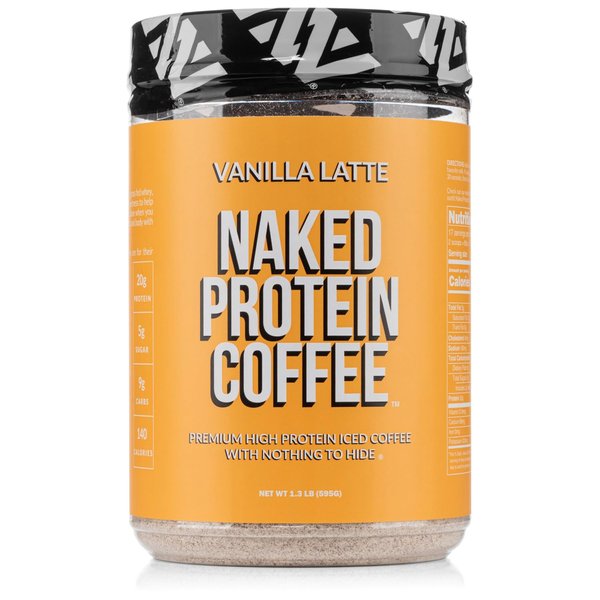 NAKED Vanilla Latte Protein Coffee - Premium Instant Coffee - Protein Shake, Iced Coffee, Protein Drinks, Delicious Keto Friendly and Gluten Free, 17 Servings