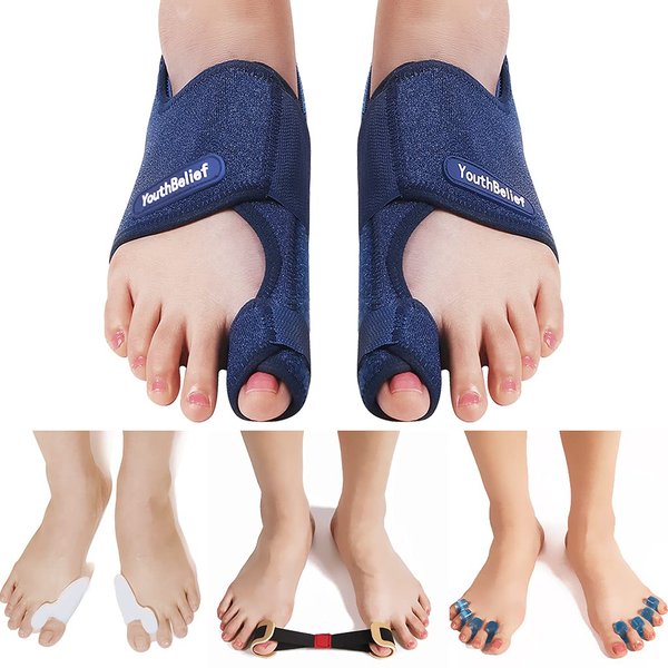 Toe Corrector Toe Separator Bunion Splint 【2024 Updated】 Hallux Valgus Bunion Big Toes Corrector Set Bunion Brace Bunion Exercise Strap Orthopedic Kit Bunion Pain Relief (free, Blue)