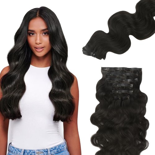 Lashey Seamless Clip in Hair Extensions Remy Human Hair Extensions, 110g 7pcs Body Wave Natural B...