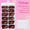 AddFavor Oval Press on Nails Short Fake Nails, 240pcs Burgundy Nails Press on Almond False Nail Full Cover Acrylic Nail for Women and Girls