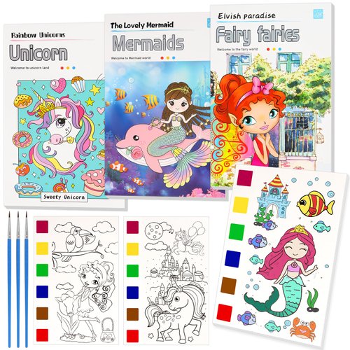 Lorvain 36 Pages Paint with Water Books for Kids, Pocket Mess Free Watercolor Painting Book for Toddlers, Mermaid Water Color Paint Set Arts and Crafts for Kids Ages 4-8, Little Girls Art Gifts Set