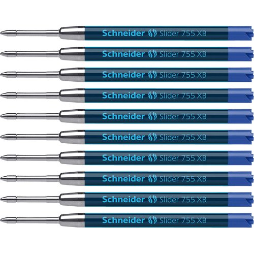 Schneider Slider 755 XB (Extra Broad) Ballpoint Pen Refill, 1.4 mm, ISO Format G2, Blue Ink, Box of 10 Refills (175503)
