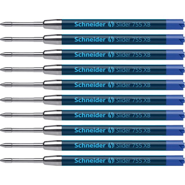 Schneider Slider 755 XB (Extra Broad) Ballpoint Pen Refill, 1.4 mm, ISO Format G2, Blue Ink, Box of 10 Refills (175503)