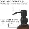 2 Pack Thick Amber Glass Pint Jar Soap Dispenser with Matte Black Stainless Steel Pump, 16ounce Boston Round Bottles Dispenser with Rustproof Pump for Essential Oil, Lotion Soap