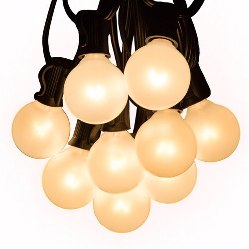 Hometown Evolution, Inc. White Pearl Outdoor Patio Globe String Lights (25 Foot, G40 White Pearl 1.6 Inch Bulbs +1 Free Spare - Black Wire)