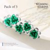 Bartosi Flower Hair Pins Rhinestone Bridal Hair Pieces Bride Wedding Hair Accessories for Women and Girls (Pack of 5) (Green)