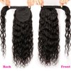 Water Wave Ponytail Extensions Human Hair Wrap Around Corn Wave Pony Magic Paste Brazilian Human Hair Extensions for Women Natural Black(18 inch)