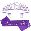 Casoty 16th Birthday Sash and Tiara for Girls, Sweet 16 Party Decorations, Purple Sweet 16 Sash and Tiara Set for Girls, 16 Birthday Decorations for Girls