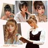 QGZ Clip in Bangs-Fake Bangs Hair Clip Fringe with Temples Hairpieces 100% Real Human Hair Extensions Curved Clip On Bangs for Women(Dark Auburn Brown Wispy Bangs)