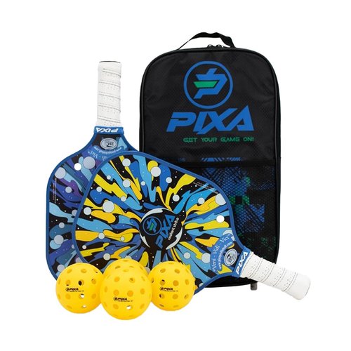 Fiberglass Pickleball Paddle Set of 2, with 2 Pickleball Rackets, 4 Outdoor Pickleballs, and Bag; Beginner Racquet/Intermediate Racquet; Great Gift!