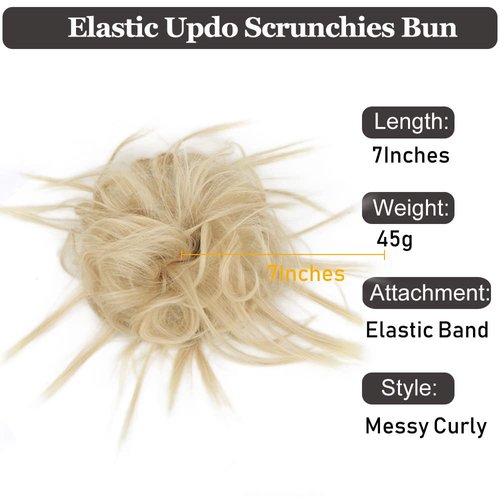 HMD Tousled Updo Messy Bun Hair Piece Hair Extension Ponytail With Elastic Rubber Band Updo Extensions Hairpiece Synthetic Hair Extensions Scrunchies Ponytail Hairpieces for Women