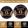 EMrups 96PCS 13th Birthday Party Plates Set Black and Gold Theme Decorations Include Black Gold Plates and Napkins Forks for 13 Year Old Boys Girls Birthday Party Supplies Serves 24 Guests