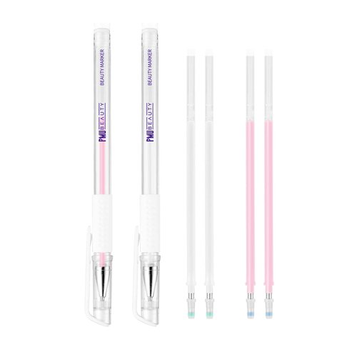 PMUBEAUTY 2 Pack Beauty Marker Eyebrow Mapping Pen microblading Marker Pen Skin Marker Pen Eyebrow Permanent Makeup Position Mapping Mark Tools for Eyebrow Lip Liners Skin (White + Pink)