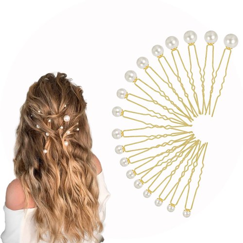 Rexnoz 18 PCS Pearl Hair Pins Bridal Hair Wedding hair Accessories, Pearl bobby pins, pearl pins for hair U shaped hair pins for Brides Bridesmaid Gril Women(Silver)