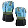 JKWEARSA Safety Vest For Women,High Visibility Reflective Work Vest With Multi Pockets And Zipper,Blue and Black,Small