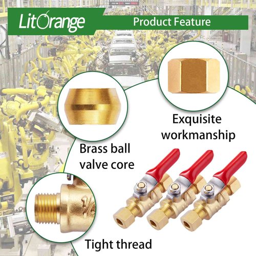 Litorange 1 Pack Lead-Free Brass Mini Ball Valve Shut Off Switch, 1/4 inch Compression by 1/4 Compression Fitting