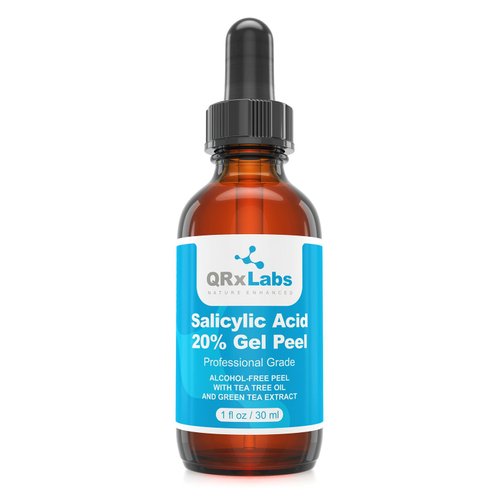 QRxLabs Salicylic Acid 20% Gel Peel - Alcohol-Free Formula with Tee Tree Oil and Green Tea Extract - Professional Grade Chemical Peel for Face for Acne Treatment - Beta Hydroxy Acid - 1 Fl Oz Bottle