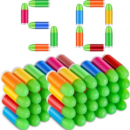 50 PCS Colt Toy Gun Pistol Revolver Replacement Rubber Bullets Ammo Refill Pack - Rubber Tip Glow in the Dark Toy Gun Bullets Mixed Color, Compatible with M1911 Toy Gun, C96 Toy Gun and 45 ACP Toy Gun