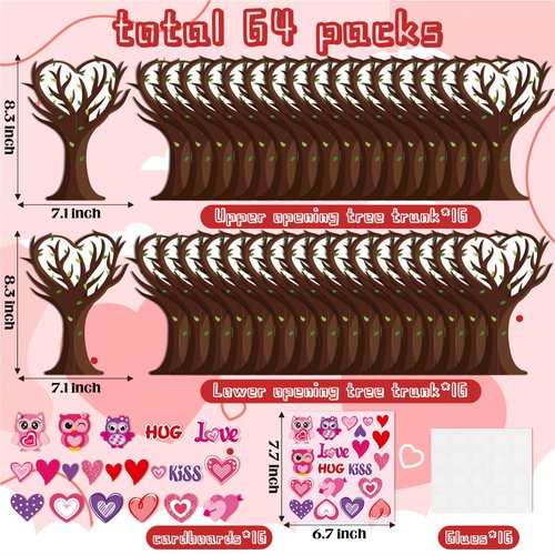 BeYumi 16Pcs Valentine’s Day Heart Trees Craft Kit for Kids Make Your own Valentine Owl Heart Trees Decorations DIY Valentine’s Day Crafts Set Holiday School Classroom Home Party Fun Activities Decor