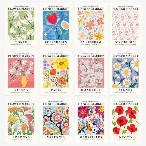 12PCS Flower Market Poster, Danish Pastel Room Decor, Floral Wall art, Boho Wall Art, Wall Art for Living room Bedroom and Bathroom, Office Decor, Pastel Room Decor (8x10 in, Unframed)
