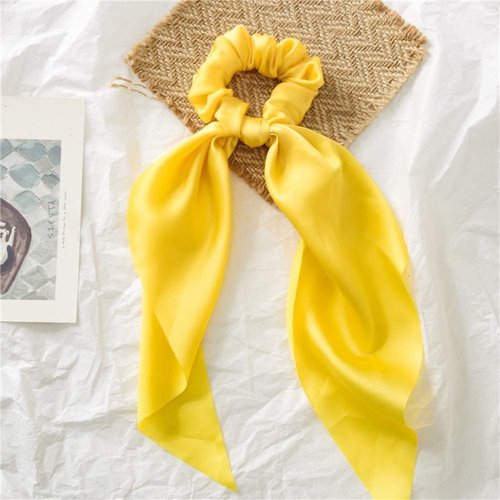 Yellow Hair Scarf Scrunchies -Satin Ribbon Ponytail Hair Tie -Bow Hair Ribbon Ponytail Holders -Bands Elastics Hair Accessories -Girls Hair Bands Hair Accessories