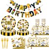 118 Pcs Construction 1st Birthday Party Decor Dump Truck One Years Old Disposable Paper Plates Napkins Forks Cups Tablecloth Banner Dinnerware for Im Digging Being 1 Bday Baby Shower Party Supplies