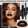 UAOE Black Matte Lipstick Lip Liner Set Liquid Lipstick High Pigmented Long Lasting Waterproof Goth Makeup Halloween Lip Gloss Lip Stain for Cosplay Gothic Rock Style