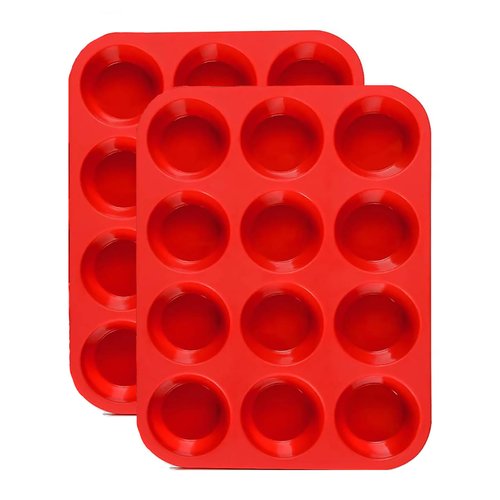 JEWOSTER 12 Cups Silicone Muffin Pan 2 Pack - Silicone Cupcake Pan Nonstick Silicone Molds Great for Making Muffin Cakes,Bread, Tart - BPA Free Baking Accessory