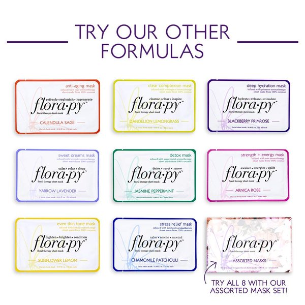 Aromatherapy Facial Sheet Mask - Hydrating - Essential Oils - Anti Aging Calendula Sage (5-Pack) by Florapy Beauty