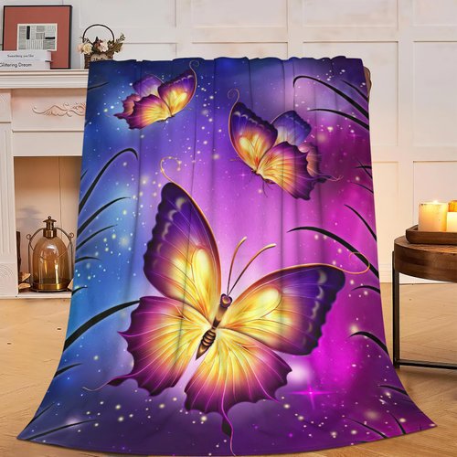 Butterfly Blanket Super Soft Warm Purple Butterfly Fleece Throw Blanket Gift for Women Girls Cozy Fluffy Butterfly Lightweight Flannel Gifts Blankets for Kids Adults 50"X40"