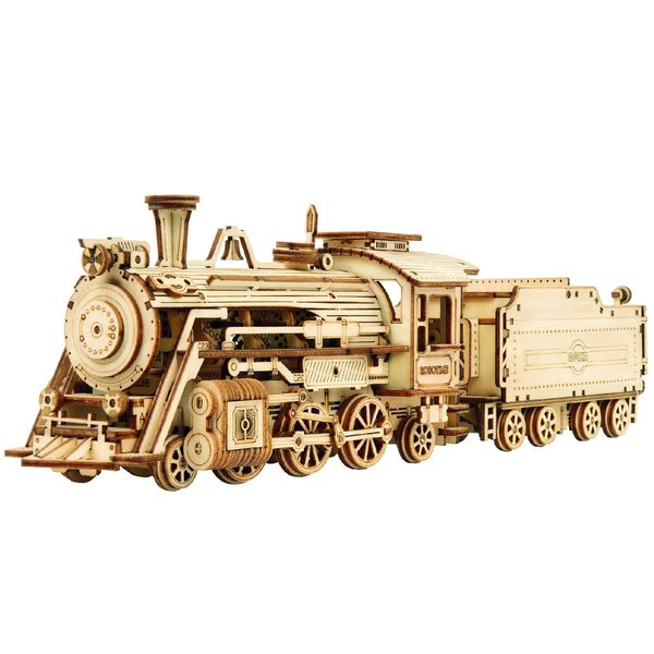Hands Craft DIY 3D Wooden Puzzle – Prime Steam Express Train Laser Cut Assembly 1:80 Scale Model Building Kit Brain Teaser Educational STEM Toy Adults Teens to Build Safe and Non-Toxic Wood MC501A