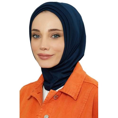 Aisha's Design Instant Turban 95% Cotton Head Scarf Pleated Ninja Cap Casual Easy Turban Headwear Slip on Practical Express Hijab, Navy Blue