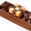 Ajuny 3-in-One Wooden Puzzle Games Set - 3D Puzzles for Teens and Adults - Challenging Brain Teasers 3D Puzzle IQ Logic Handcrafted Games, Includes Decorative Storage Box Best Gift 3 in 1 Game Set