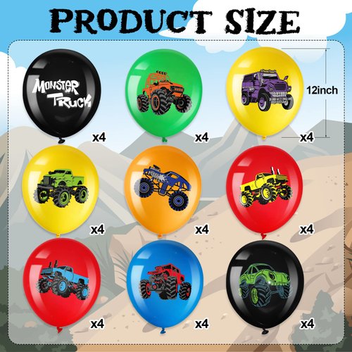 36 Pcs Truck Balloons Party Decorations 12 Inch Colorful Truck Theme Latex Balloon Bouquet for Kids Girls Boys Baby Shower Wedding Birthday Party Supplies (Classic)