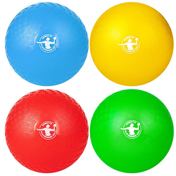Homotte 4 Colors Playground Balls for Kids 3+ and Adults, 8.5 Inch Kick Balls, Four Square Dodge Balls Set for Outdoor Yard Lawn Beach Toy with Hand Pump