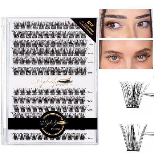 EYEBERLY Lash Clusters 144pcs Individual Lashes DIY Eyelash Extensions, C Curl 10/12/14/16mm Mix Length & Style Natural Cluster Lashes Wispy 2 In 1 DIY Lash Extension at Home (Dream&Princess)