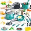 Bruvoalon 67Pcs Kids Play Kitchen Toys Set, Toddlers Pretend Cooking Playset Acccessories with Pots Pans, Utensils Cookware, Foods, Canned Veges, Learning Gift for Kids Girls Boys (Green)