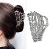 Skeleton Hand Metal Hair Claw Clips, 1Pcs Ghost Hand Alloy Hair Claw Clips, Skull Punk Style Metal Hair Clip for Women Hair Accessories Clamps Cosplay Party Halloween Decorations(Silvery)