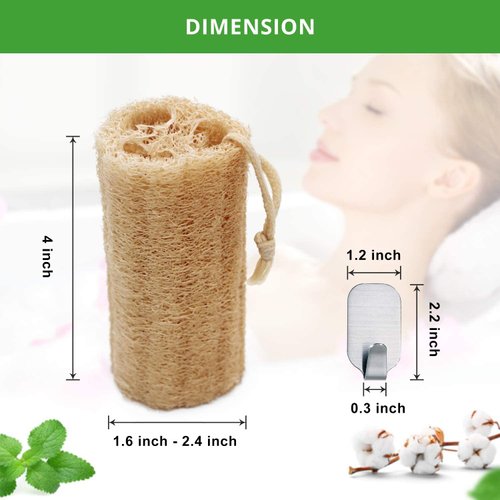 Natural Loofahs, 6 Pack Organic Natural Bath Loofahs Luffa Exfoliating Body Scrubber Sponges for Men Women for Deep Cleaning, with 2 PCS Wall Hooks