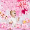 Papiailove Pink Bow Birthday Decorations, Coquete Birthday Party Decorations Set Happy Birthday Banner Ribbons Hanging Swirls Honeycomb Centerpieces for Girls Birthday Party Supplies