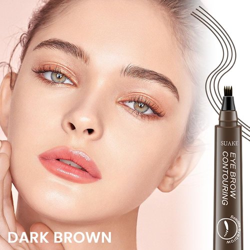 Kaely 2Pcs Microblading Eyebrow Pen with Brow Brush,Magical Precise Waterproof Brow Pen,Suake Eyebrow Contouring Pen,4 Tip Eye Brow Pencils for Women,Creates Natural Brows,Sponge Head 02 Dark Brown