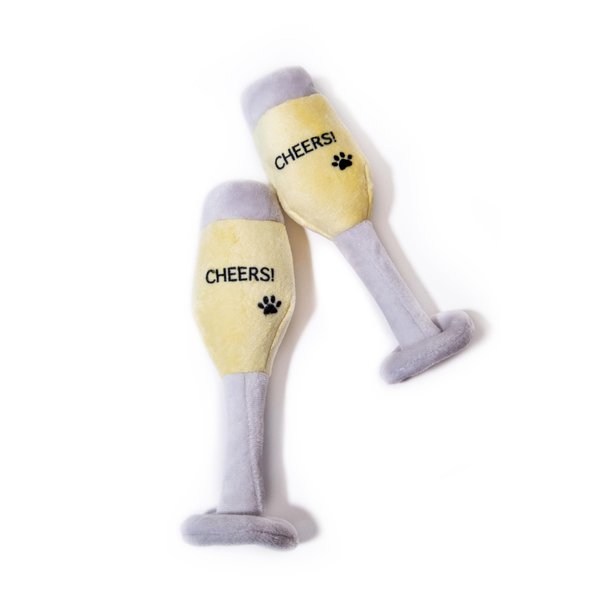 Glow Pups Plush Champagne Glasses Dog Toy, Plush Dog Toy for Birthday Gift, Holiday Party Favor (2 Pack: Champagne Glasses)