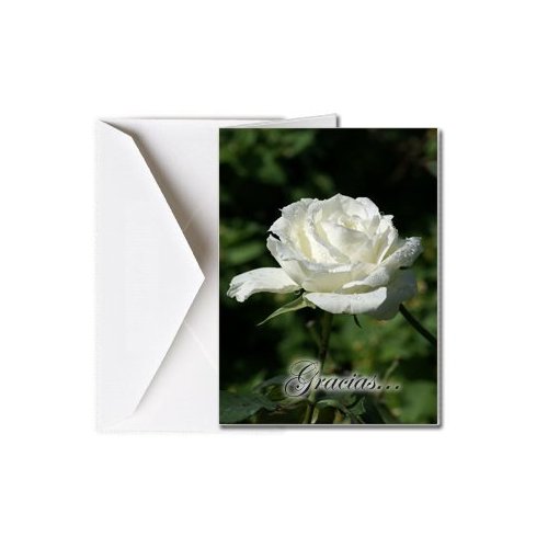 Funeral Memorial Service Thank You Cards with Envelopes (25 Count) FTKC1015 White Rose (Family Name Custom Printed - Enter Family Name)