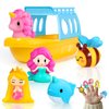 Oriate 5PCS Fairy Princess Bath Toys Set - Silicone Finger Puppets with Boat, Mermaid, Princess, Bee, Whale, Unicorn for Toddlers 1-3
