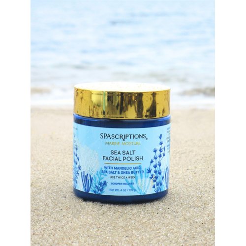 Spascriptions Marine Moisture Sea Salt Facial Polish, Exfoliating Facial Scrub, Salt Scrub to Exfoliate & Moisturize Skin, Deep Cleansing, Pore Refining, Softens, Detoxifies, Cleanses, 4 oz