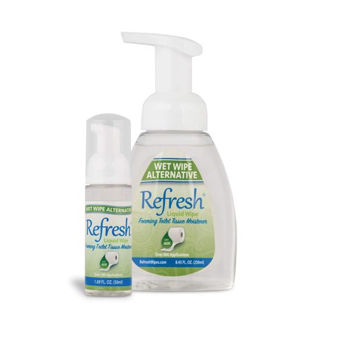 Refresh Liquid Wipe: Toilet Paper Foam. Eco-Friendly Wet Wipe Alternative with Witch Hazel and Aloe. Plumbing and Septic Safe. 250ml/50ml (10.14 Fl Oz Total) Combo Pack.…