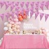 20M/65FT Pink Triangle Pennant Banner Flag Metallic Fabric Bunting Garland for Christmas Graduation Wedding Engagement Anniversary Bachelorette Birthday Bridal Shower Valentines Hen Party Supplies