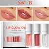 Loobexery 3 Color Plumping Lip Oil, 3-IN-1 Hydrating Lip Gloss Tinted Lip Balm Transparent Toot Lip Oil, Big Brush Head Glitter Shine Long Lasting Moisturizing Lip Glow Oil Nourishing Non-sticky (B#)