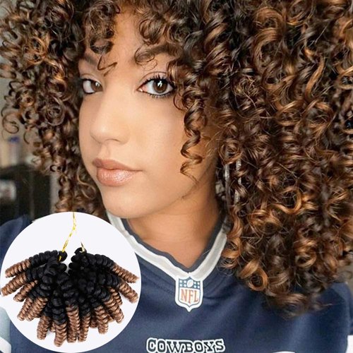 BECUS 3Packs 20inch Saniya Kenzie Curl Short Curly Crochet Braids Hair Extension for Black Women Curl Diameter (12mm) Tapered Cut Jamaican Bounce Jumpy Wand Hair Extensions(#1B/27)
